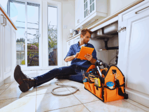 plumber performing plumbing inspection
